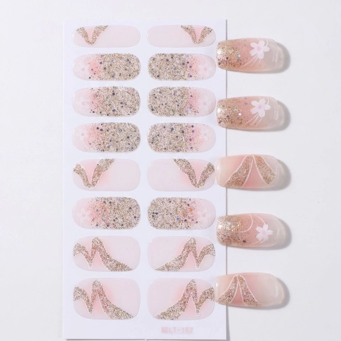 16 Pezzi Adesivi per Unghie in Stile Fresco Giapponese Decorazione Floreale Lusso Leggero Glitter Rosa Sfumato per Manicure