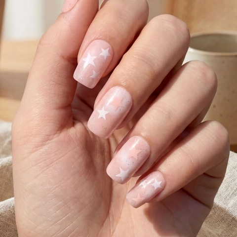 Pegatinas para Uñas con Patrón de Estrellas Minimalistas Degradado Rosa Purpurina Envolturas Artísticas DIY para Mujeres