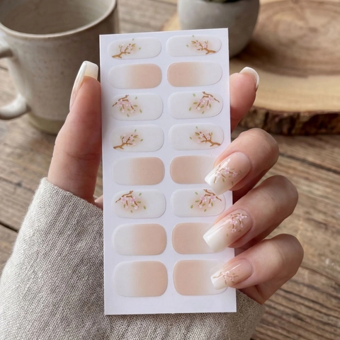 Blumen Kirschblüte Farbverlauf Nagelaufkleber Selbstklebend Full Cover Nail Wraps Für Damen DIY Nail Art Dekoration LT-173