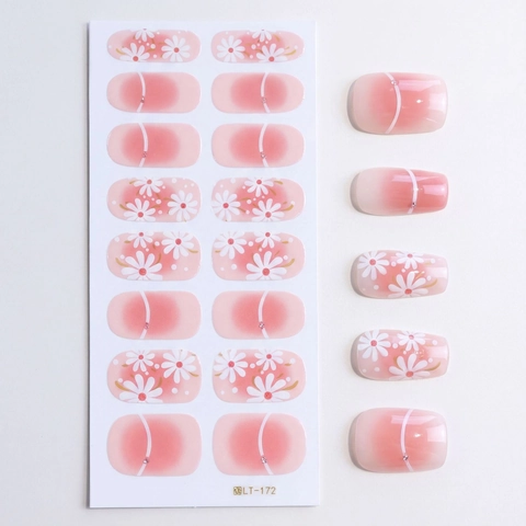 Pegatinas Para Uñas Con Degradado Rosa Blush Y Margarita Patrón De Flores Blancas Resina Impermeable Para Mujer