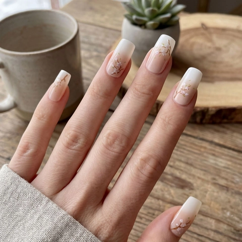 Blumen Kirschblüte Farbverlauf Nagelaufkleber Selbstklebend Full Cover Nail Wraps Für Damen DIY Nail Art Dekoration LT-173