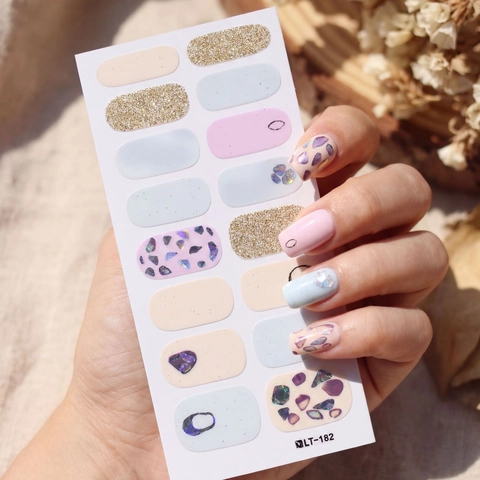 Adesivi per Unghie Minimalisti Linee Artistiche Floreali Glitter Oro Involucri per Unghie Adesivi Moda Leopardo Manicure Fai Da Te Donna