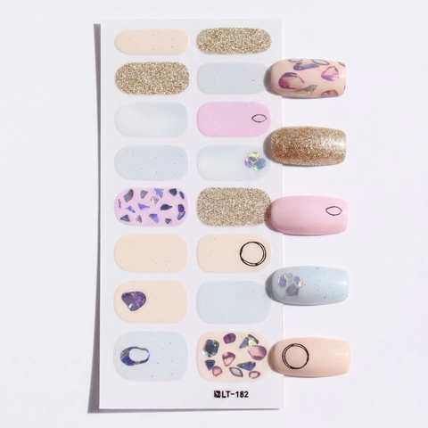 Adesivi per Unghie Minimalisti Linee Artistiche Floreali Glitter Oro Involucri per Unghie Adesivi Moda Leopardo Manicure Fai Da Te Donna