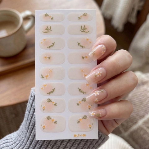 Adesivi per Unghie Floreali Margherita Base Nuda Fiore Bianco Foglia Verde Stampati Decorazione Manicure Decalcomanie Autoadesive