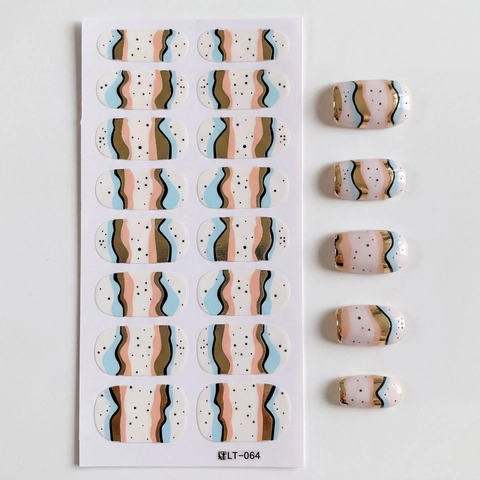 Stickers de Nail Art Minimalistes avec Vagues Abstraites Imperméables Longue Durée Autocollants pour Ongles Multicolores Décoration de Manucure pour Femme