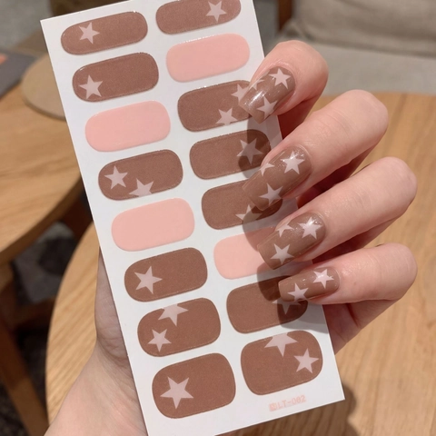 Minimalistische Sterrenpatroon Nagelstickers Koffie Roze Kleurblok Zelfklevende DIY Manicure Decoratie Voor Dames