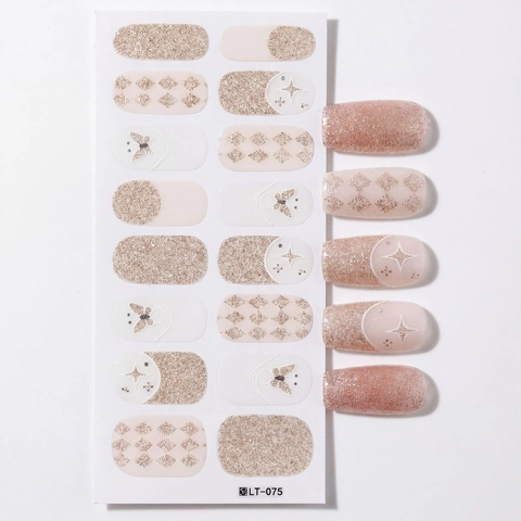 Adesivi per Unghie Francesi Farfalla Glitter Impermeabili Oro Scintillante Decalcomanie Manicure DIY Donna Festa Nail Art LT-075