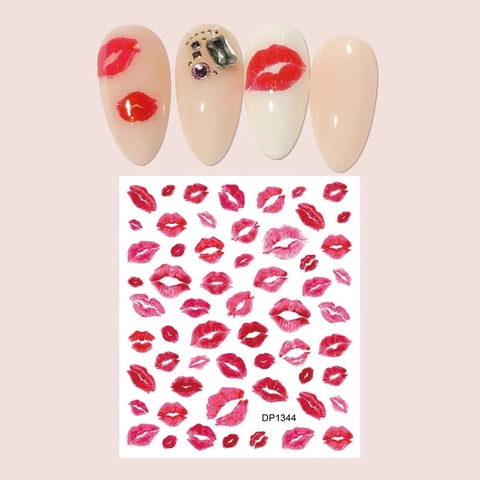Adesivi per Unghie di San Valentino Retro Cuore Labbra Leopardato Design DIY Arte Decorativa Pellicola Adesiva per Donna