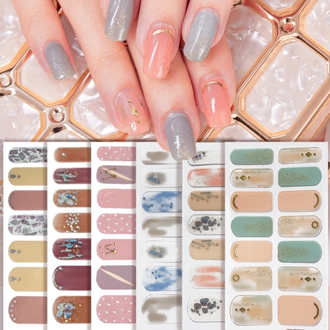 Full Wrap Nagelstickers Set Bloem Marmerpatroon Glitter Ontwerp Zelfklevend Veelkleurige Nagel Decals Voor Vrouwen DIY Manicure
