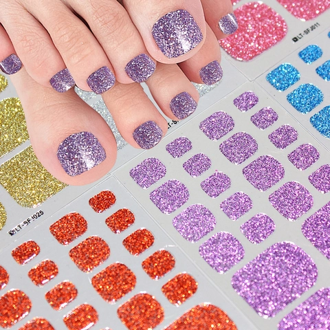Glitzer Zehennagel Aufkleber Funkelnde Einfarbige Zehennagel Wraps Full Cover Zehennagel Decals Für Damen DIY Pediküre Kunst