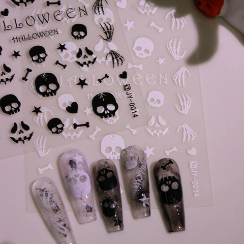Adesivi per Unghie 3D Opachi di Halloween Motivi Teschio Zucca Fantasma Decalcomanie Autoadesive per Unghie per Decorazione Manicure Fai-da-te