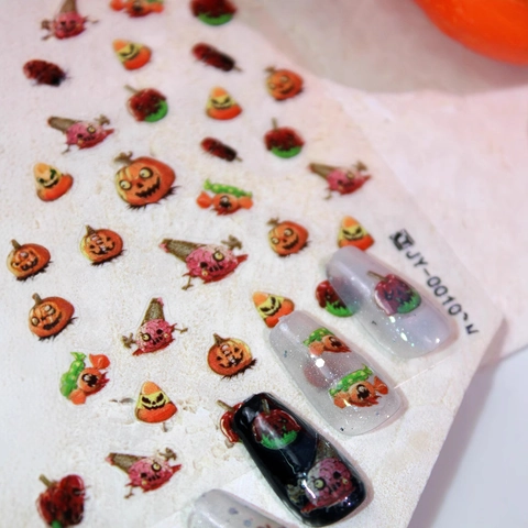 Halloween 3D Matte Nail Art Stickers Pumpkin Brain Pattern Spooky Decorative Decals For Festival Party DIY Manicure Accessories