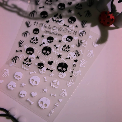 Adesivi per Unghie 3D Opachi di Halloween Motivi Teschio Zucca Fantasma Decalcomanie Autoadesive per Unghie per Decorazione Manicure Fai-da-te