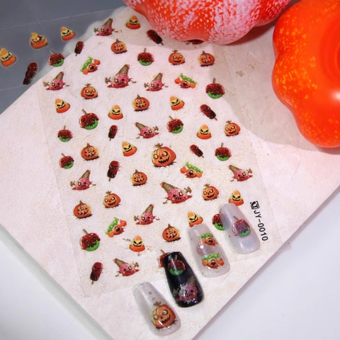Halloween 3D Matte Nail Art Stickers Pumpkin Brain Pattern Spooky Decorative Decals For Festival Party DIY Manicure Accessories