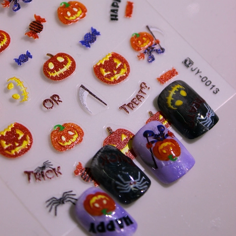 Adesivi per Unghie 3D a Rilievo di Halloween Zucca Ragno Caramelle Design Adesivi per Manicure per Decorazione di Feste