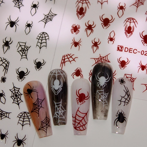 Adesivi per Unghie a Ragnatela di Halloween Autoadesivi 5D Rilievo Ragno Decals Horror DIY Decorazione per Unghie Donna Festa