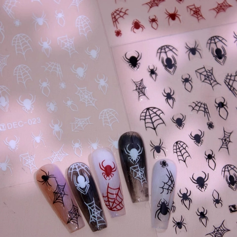 Adesivi per Unghie a Ragnatela di Halloween Autoadesivi 5D Rilievo Ragno Decals Horror DIY Decorazione per Unghie Donna Festa