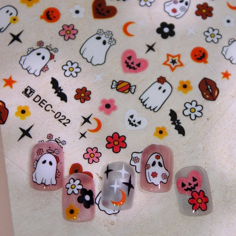 Adesivi per Unghie di Halloween Cartone Animato Fantasma Zucca Pipistrello Decalcomanie per Manicure Fai-da-Te per Donna