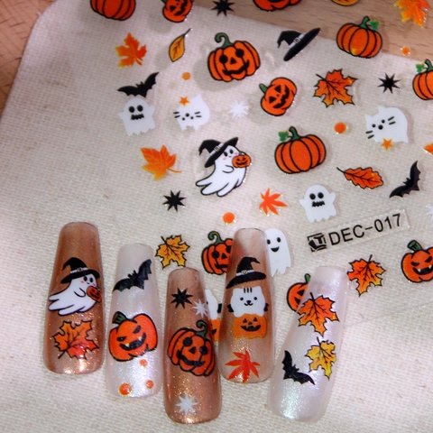Adesivi per Unghie Halloween Zucca Fantasma Pipistrello Foglia d'Acero Modelli Autoadesivi Fai da Te Decalcomanie per Manicure per Donne Ragazze