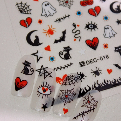 Adesivi per Unghie Halloween Gatto Nero Pipistrello Ragnatela Fantasma Cuore Rosso Gotico Autoadesivi Accessori Unghie