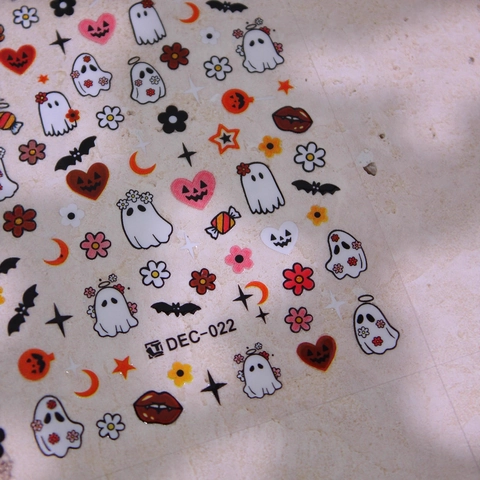 Adesivi per Unghie di Halloween Cartone Animato Fantasma Zucca Pipistrello Decalcomanie per Manicure Fai-da-Te per Donna