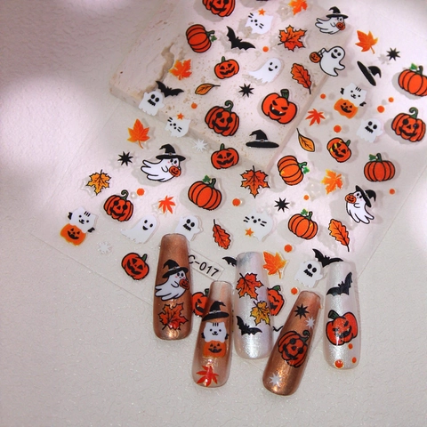Adesivi per Unghie Halloween Zucca Fantasma Pipistrello Foglia d'Acero Modelli Autoadesivi Fai da Te Decalcomanie per Manicure per Donne Ragazze