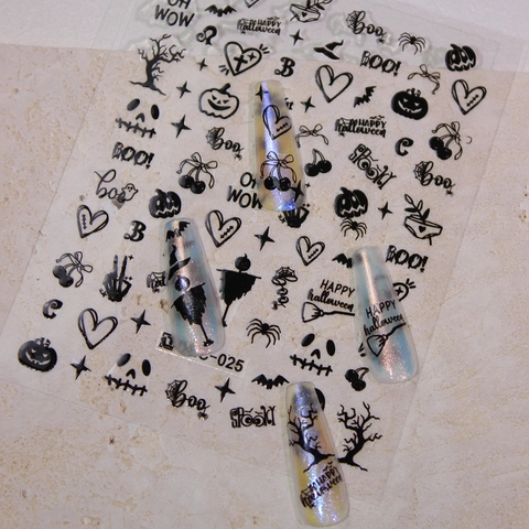 Adesivi per Unghie Halloween Design Nero Zucca Pipistrello Ragnatela Decalcomanie Autoadesive per Unghie Donna Manicure Festa Decor