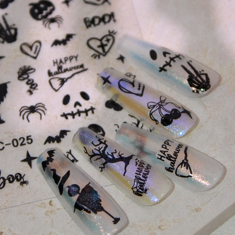 Adesivi per Unghie Halloween Design Nero Zucca Pipistrello Ragnatela Decalcomanie Autoadesive per Unghie Donna Manicure Festa Decor