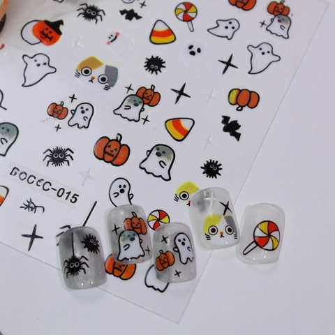Halloween Nagelkunst Aufkleber Cartoon Kürbis Geist Katze Muster Selbstklebend Festliche DIY Fingernagel Dekoration Decals Für Party