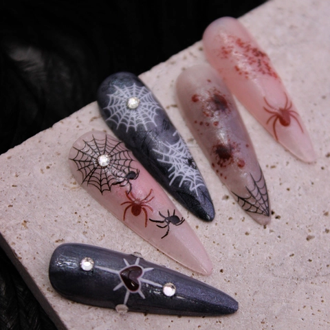 Halloween 3D Gelee-Effekt Blutfleck Nagelaufkleber Spinnennetz Herz Gothic Horror Nagelkunst-Abziehbilder Für Damen DIY Maniküre Dekoration