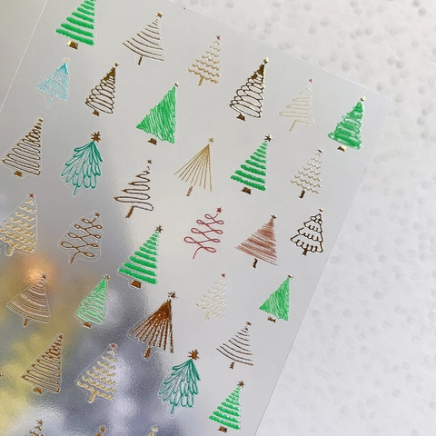 Adesivi per Unghie Albero di Natale 3D Effetto Bronzo Rilievo Metallico Decalcomanie Festive per Manicure Fai da Te Donna