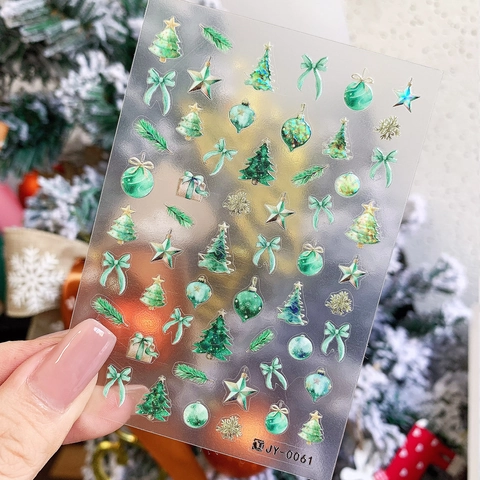 Weihnachten Nagelaufkleber 3D Laser Farbverlauf Schneeflocke Tannenbaum Muster DIY Maniküre Abziehbilder Für Damen Dekor