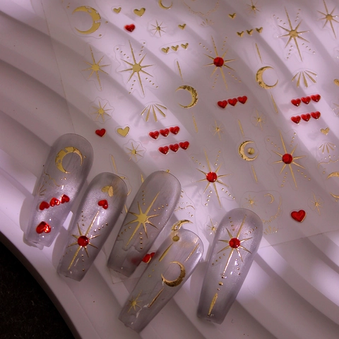 3D Goldprägung Jelly Nagelaufkleber Stern Mond Herz Planeten Selbstklebende Abziehbilder Maniküre DIY Deko Für Damen