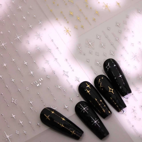 Adesivi per Unghie a Stella Metallizzata 3D Laser Oro Argento Decalcomanie per Manicure da Donna Accessori Decorativi Fai da Te