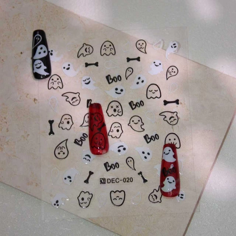 Halloween Süße Gespenst Nagelaufkleber Schwarz Weiß Cartoon Geist Knochen Muster DIY Maniküre Aufkleber Für Damen Kinder Deko