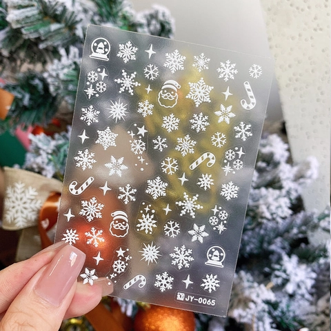 Weiße Matte 5D Relief Weihnachts Nagelsticker Mit Schneeflocken Und Weihnachtsmann Ideal Für Winterliche Festliche DIY Maniküre