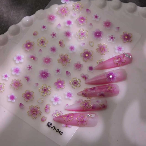 Adesivi per Unghie 3D Fior di Ciliegio Rosa Bronzo Dorato Sfumato Petali di Sakura per Donna Decorazione Manicure Fai-da-Te