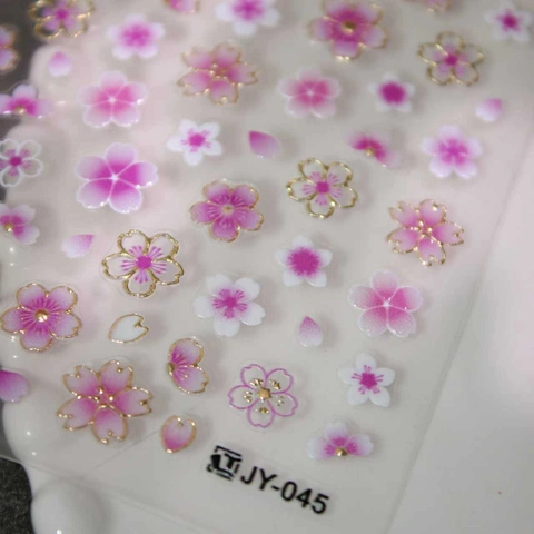 Adesivi per Unghie 3D Fior di Ciliegio Rosa Bronzo Dorato Sfumato Petali di Sakura per Donna Decorazione Manicure Fai-da-Te