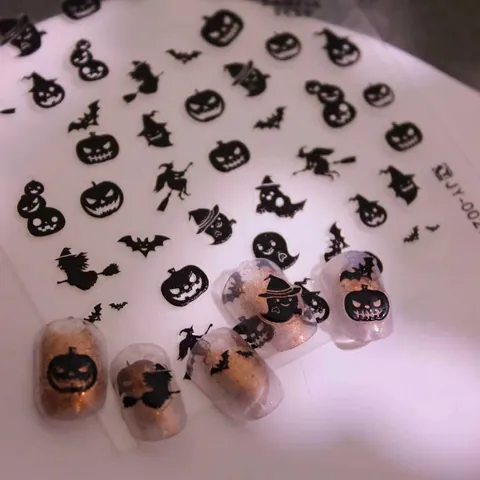 Halloween 3D Adesivi per Unghie in Rilievo Silhouette Nera Zucca Pipistrello Strega Fantasma Design Decorazione Unghie Fai da Te