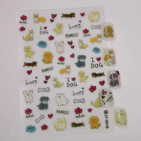 Adesivi per Unghie 5D con Cani e Gatti in Cartone Animato in Rilievo Fai-da-Te Decalcomanie Autoadesive per Manicure Decorazione