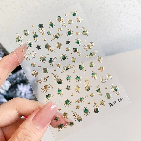 3D Bronzing Laser Nagelsticker Mit Planeten Und Sternen Designs Goldene Grüne Geprägte Maniküre-Abziehbilder Für Damen DIY-Nagelkunst