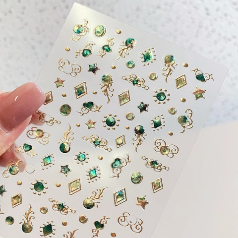 3D Bronzing Laser Nagelsticker Mit Planeten Und Sternen Designs Goldene Grüne Geprägte Maniküre-Abziehbilder Für Damen DIY-Nagelkunst
