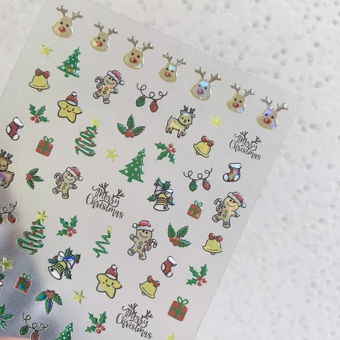 Laser Weihnachten Nagelkunst Aufkleber Rentier Baum Glocke Design Selbstklebende Winter Festliche Nagelaufkleber Für Damen DIY Dekoration