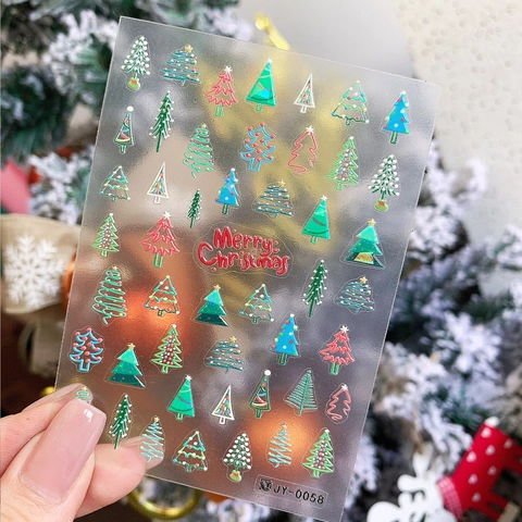 Adesivi per Nail Art ad Albero di Natale Multicolore Stereoscopico Decalcomanie Autoadesive per Manicure Festiva JY-0058