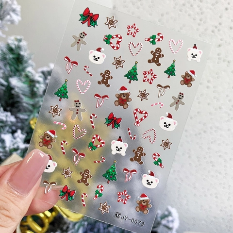 Adesivi per Unghie in Rilievo 3D di Natale Cartone Animato Omino di Pan di Zenzero Orso Modello di Albero di Natale Decalcomanie