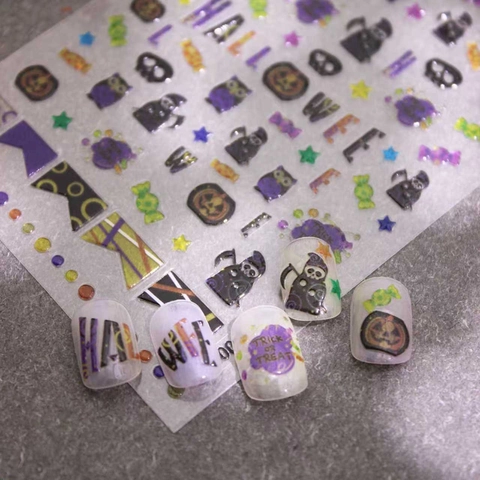 Halloween 5D Relief Nageltattoos Selbstklebende Kürbis Geist Fledermaus Motive Maniküre Sticker Für Festliche Partys Damen Dekoration