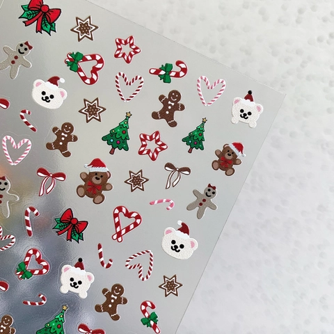Adesivi per Unghie in Rilievo 3D di Natale Cartone Animato Omino di Pan di Zenzero Orso Modello di Albero di Natale Decalcomanie