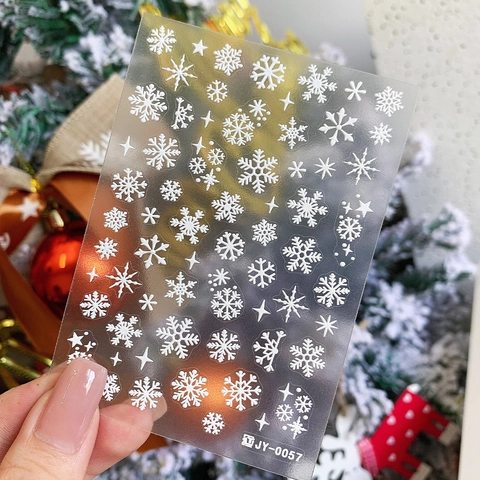 Weiße Schneeflocke Stern Kunststoff Nagelaufkleber Weihnachten 5D Geprägt Relief Maniküre Abziehbilder Für Damen DIY Dekor