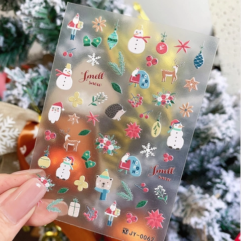 Weihnachten 3D Relief Nagelkunst Aufkleber Weihnachtsmann Schneemann Rentier Schneeflocke Selbstklebend DIY Nagel Dekoration