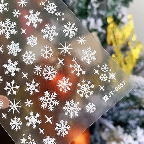 Weiße Schneeflocke Stern Kunststoff Nagelaufkleber Weihnachten 5D Geprägt Relief Maniküre Abziehbilder Für Damen DIY Dekor